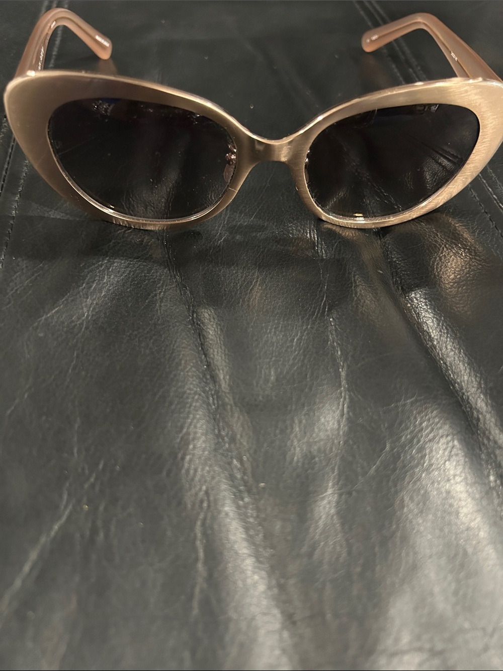Linda Farrow Metallic Rose Gold Oval Sunglasses with Dark Lenses